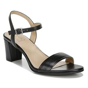 Naturalizer Womens 5 M Black Faux Leather Strappy Block Heel Sandals NIB FL5